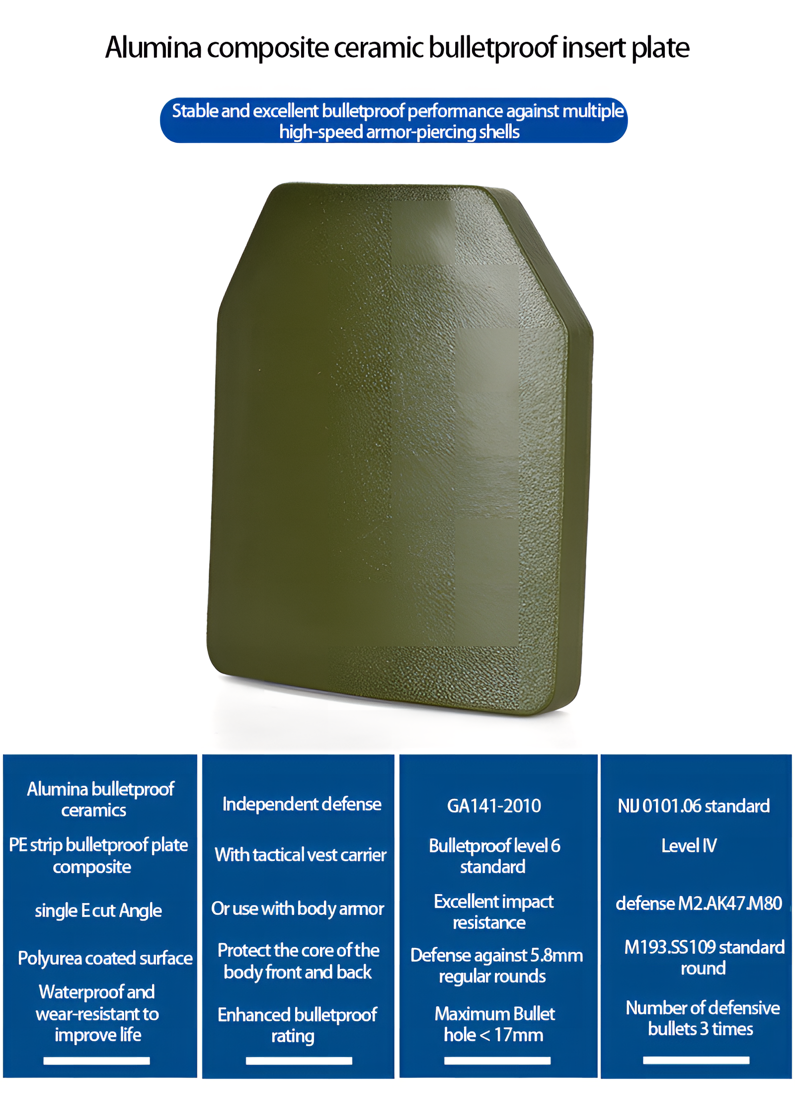 25x30cm NIJ IV Alumina Bulletproof Plates (Polyurea Coated)